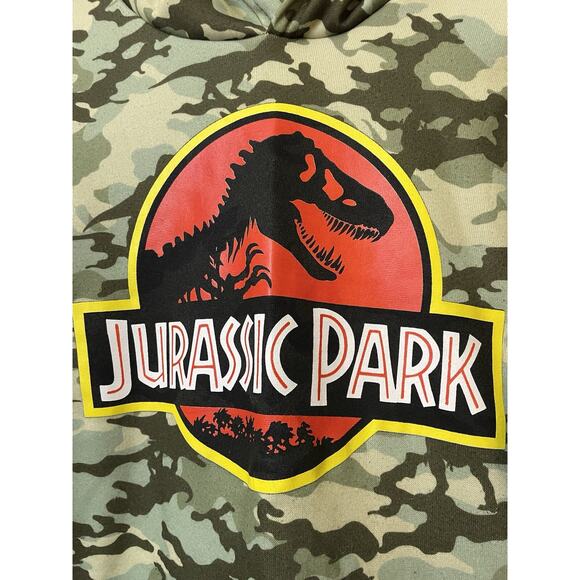 Jurassic Park Universal Pullover Green Dinosaurs Camouflage Sweater Size S - Picture 2 of 8
